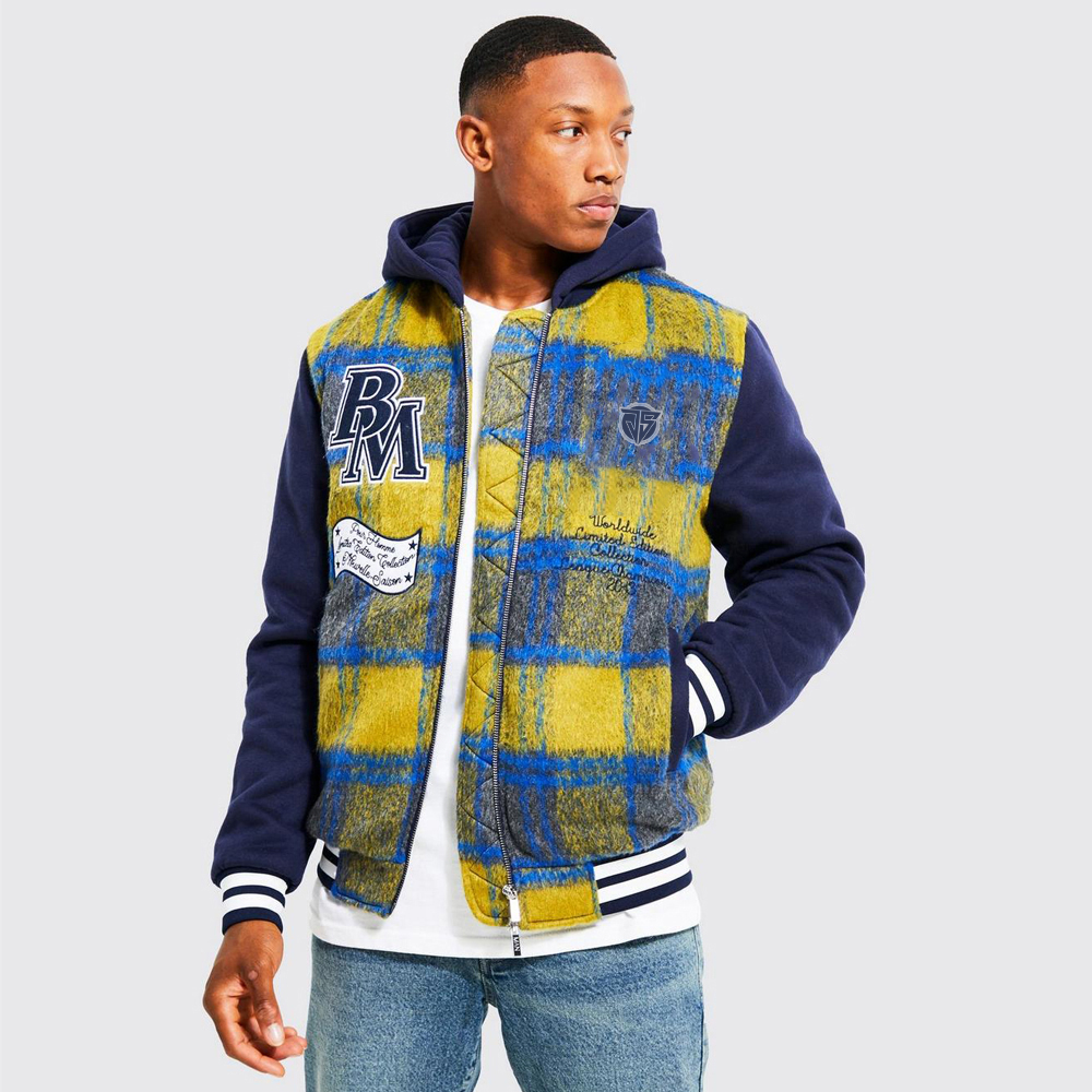 Boxy Melton & PU Collared Varsity Jacket