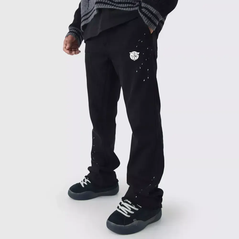 Relaxed Flared Carpenter Paint Splatter Trousers