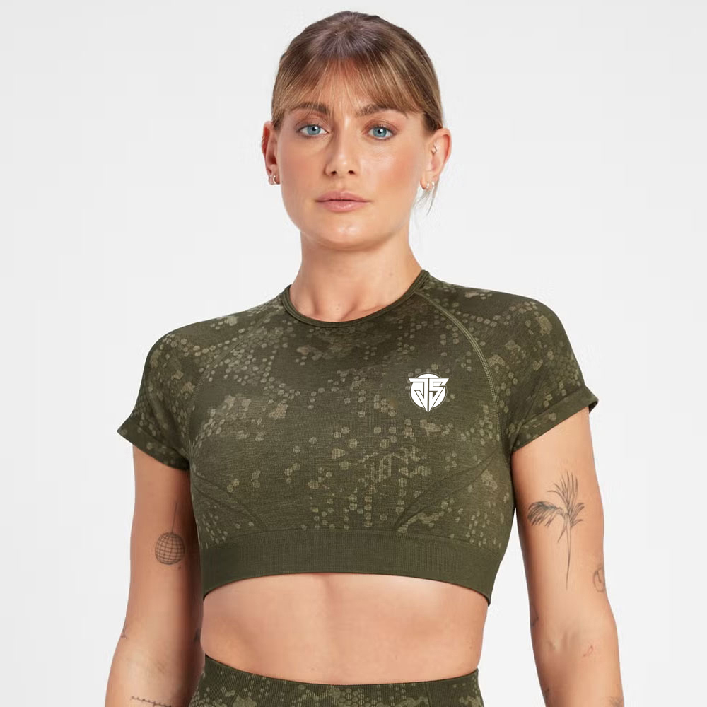 Seamless Pattern Crop Top – Olive Green