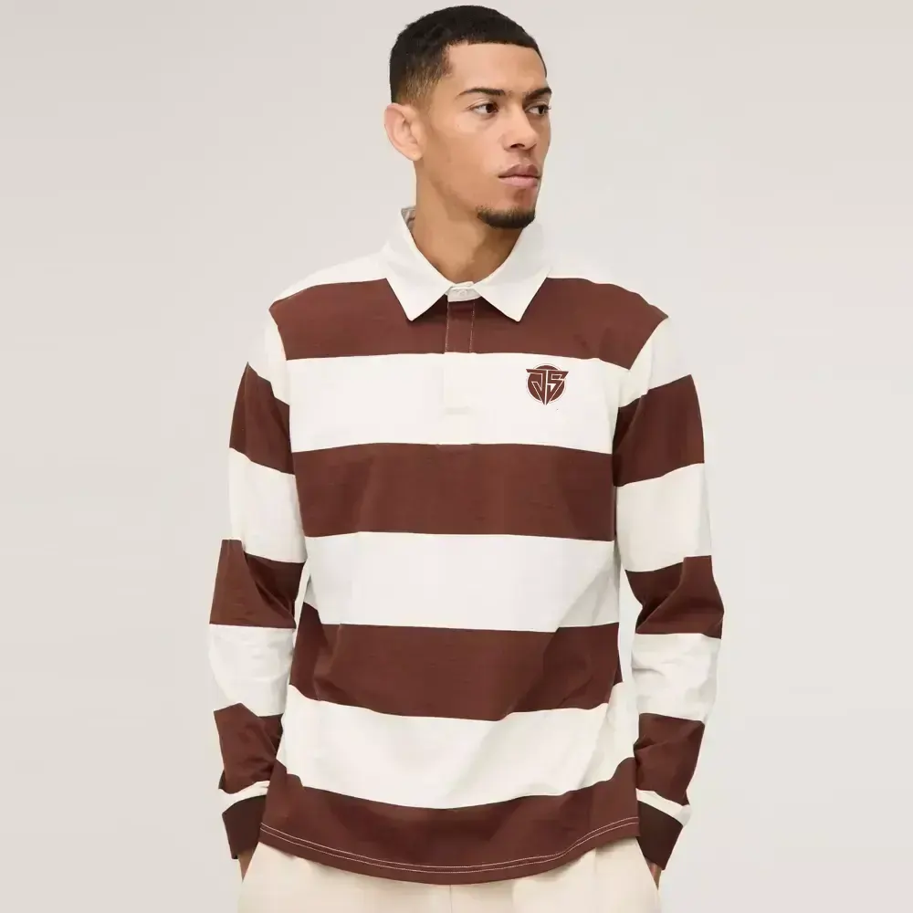 Regular Fit Stripe Long Sleeve Rugby Polo