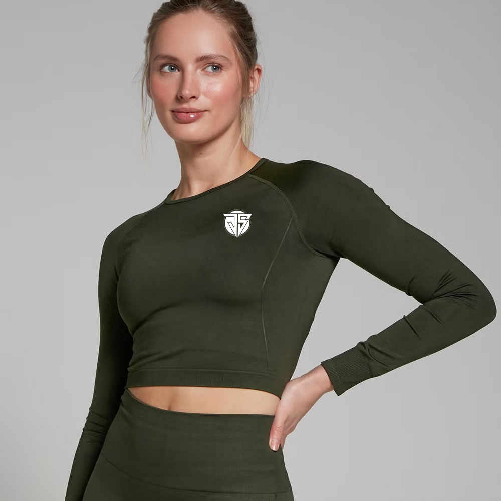 Seamless Long Sleeve Crop Top – Forest Green