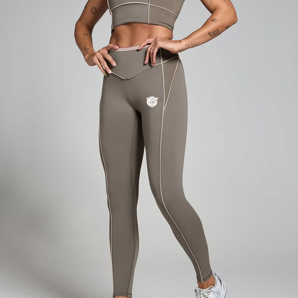 Contrast Texture Leggings - Espresso