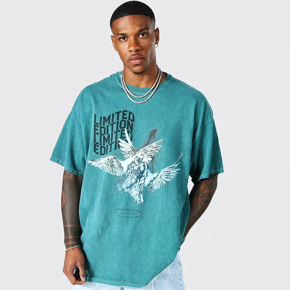 Oversized Washed Dove Graphic T-Shirt