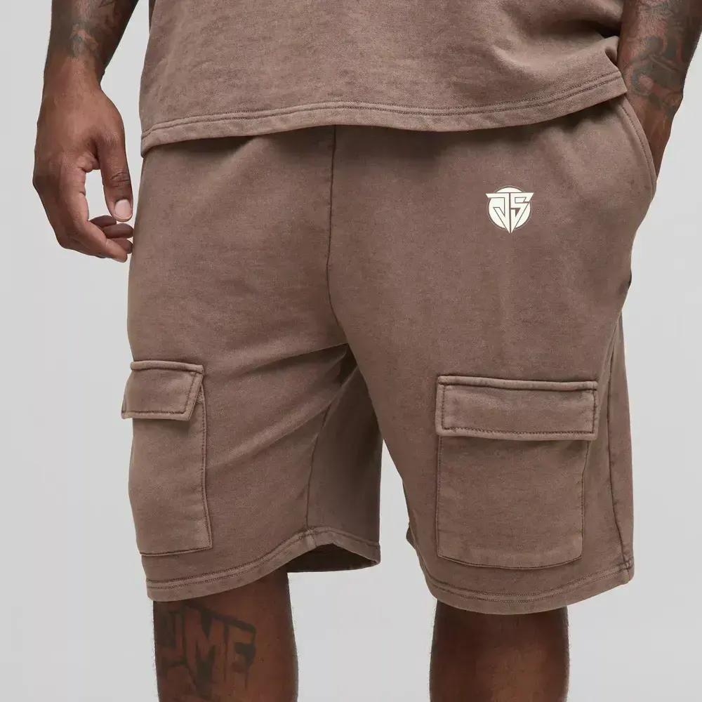 Plus Loose Fit Cargo Acid Wash Jersey Shorts